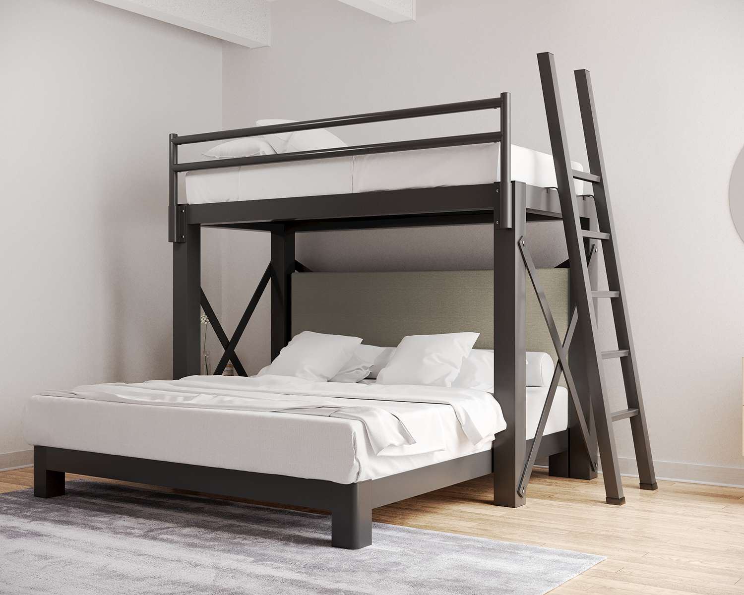 Twin Over King L Shaped Bunk Bed Charcoal Ladder Light Gray