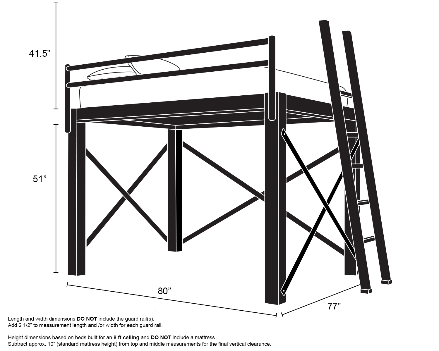 King Loft Bed Charcoal Ladder