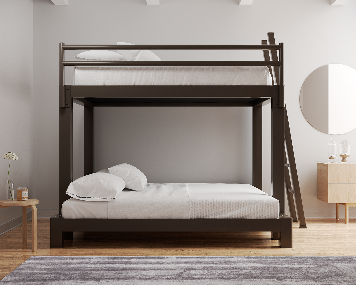 Queen Over King Bunk Bed Bronze Ladder