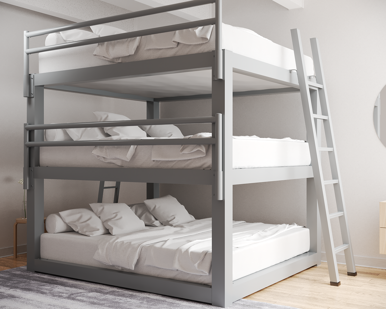 King Triple Bunk Bed Gray
