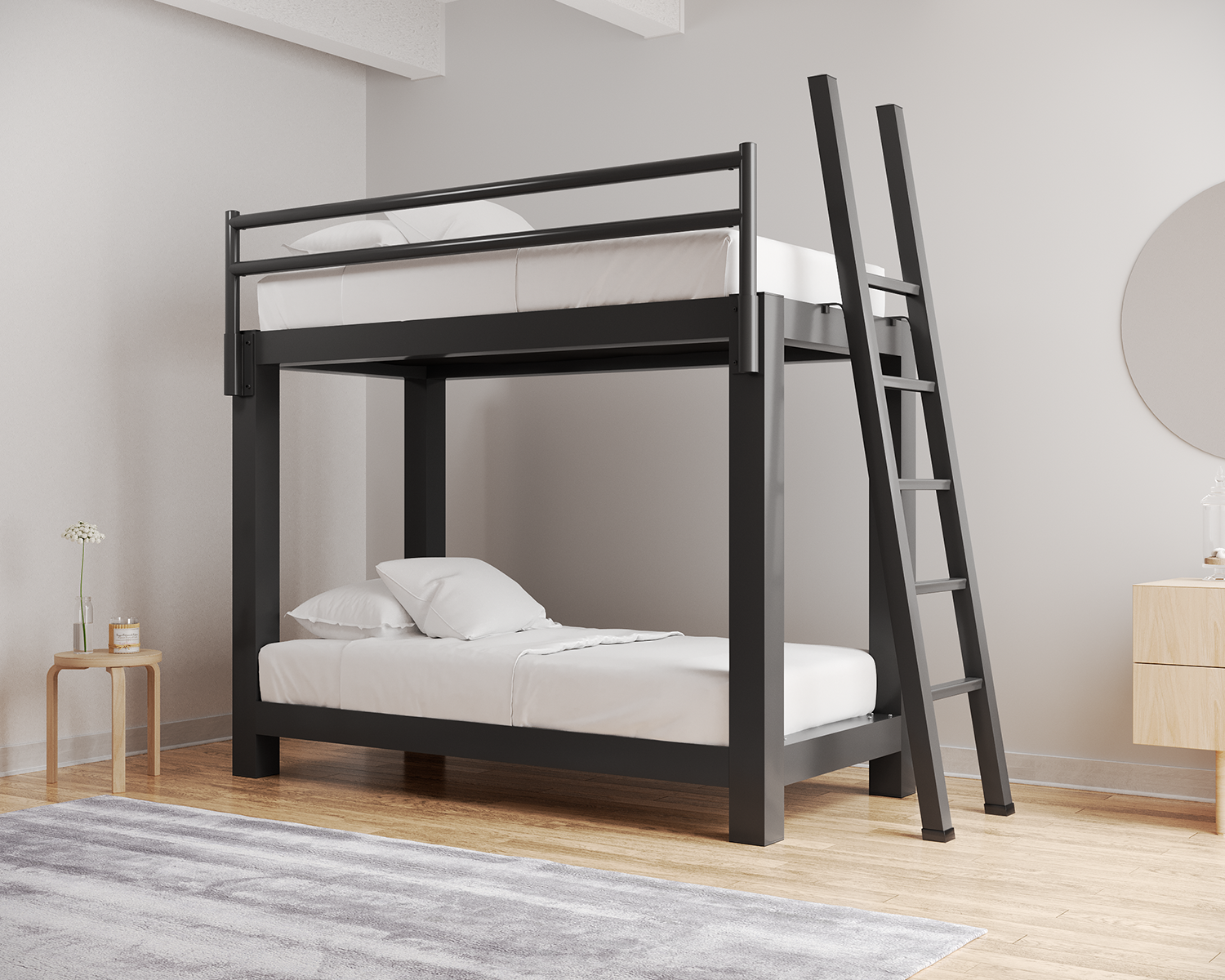 Twin Bunk Bed Charcoal Ladder