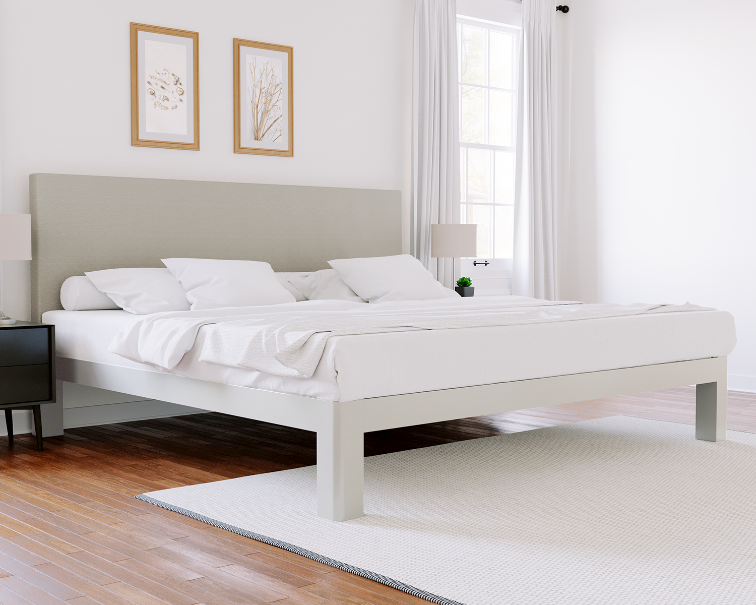 Alberta King Platform Bed White Light Gray
