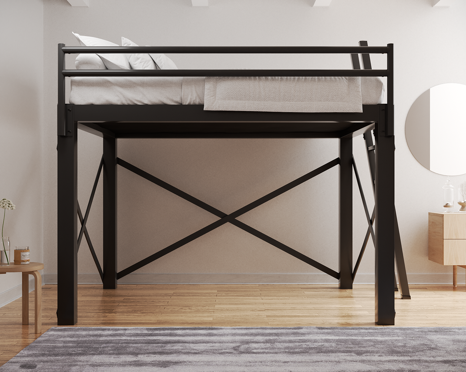 California King Loft Bed Charcoal Ladder