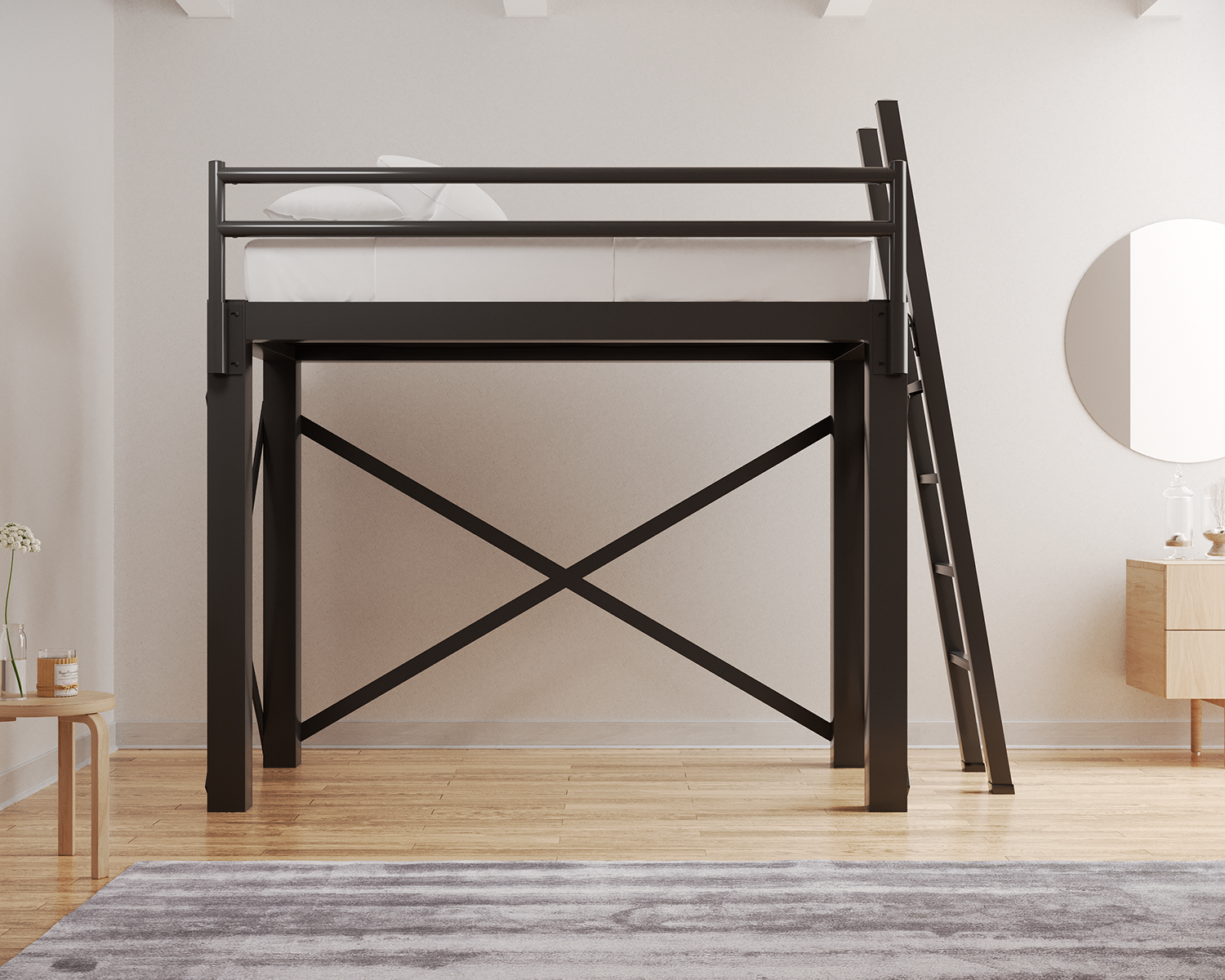 Twin Loft Bed Charcoal Ladder