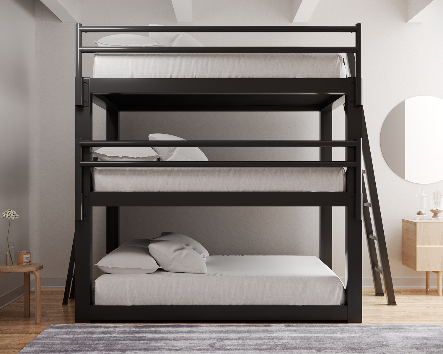 Queen Triple Bunk Bed Charcoal