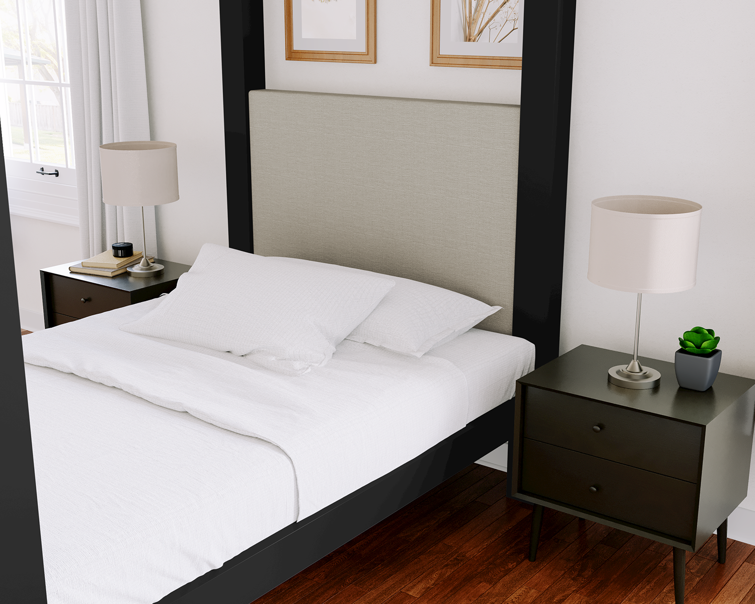 Full Canopy Bed Black Light Gray