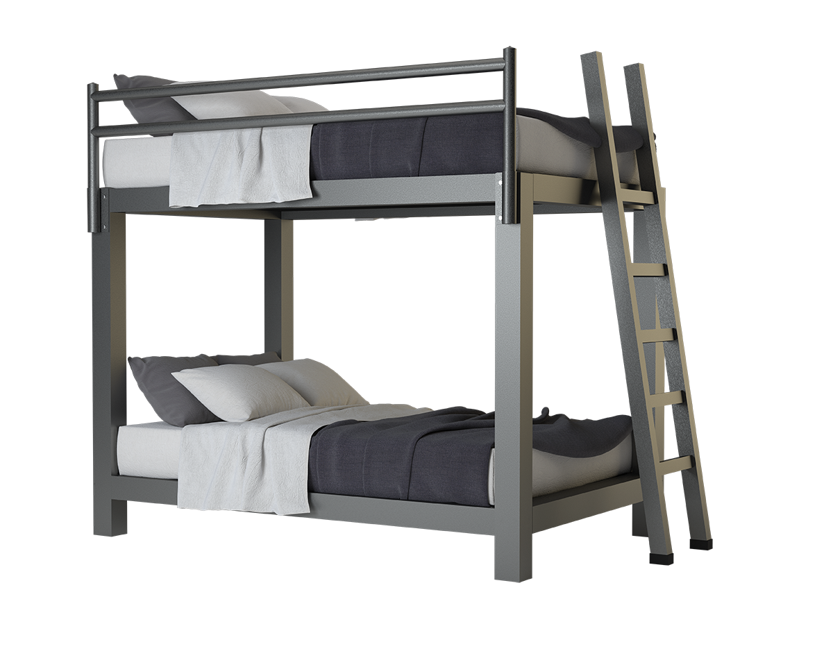 A charcoal Full XL Over Full XL Adult Bunk Bed