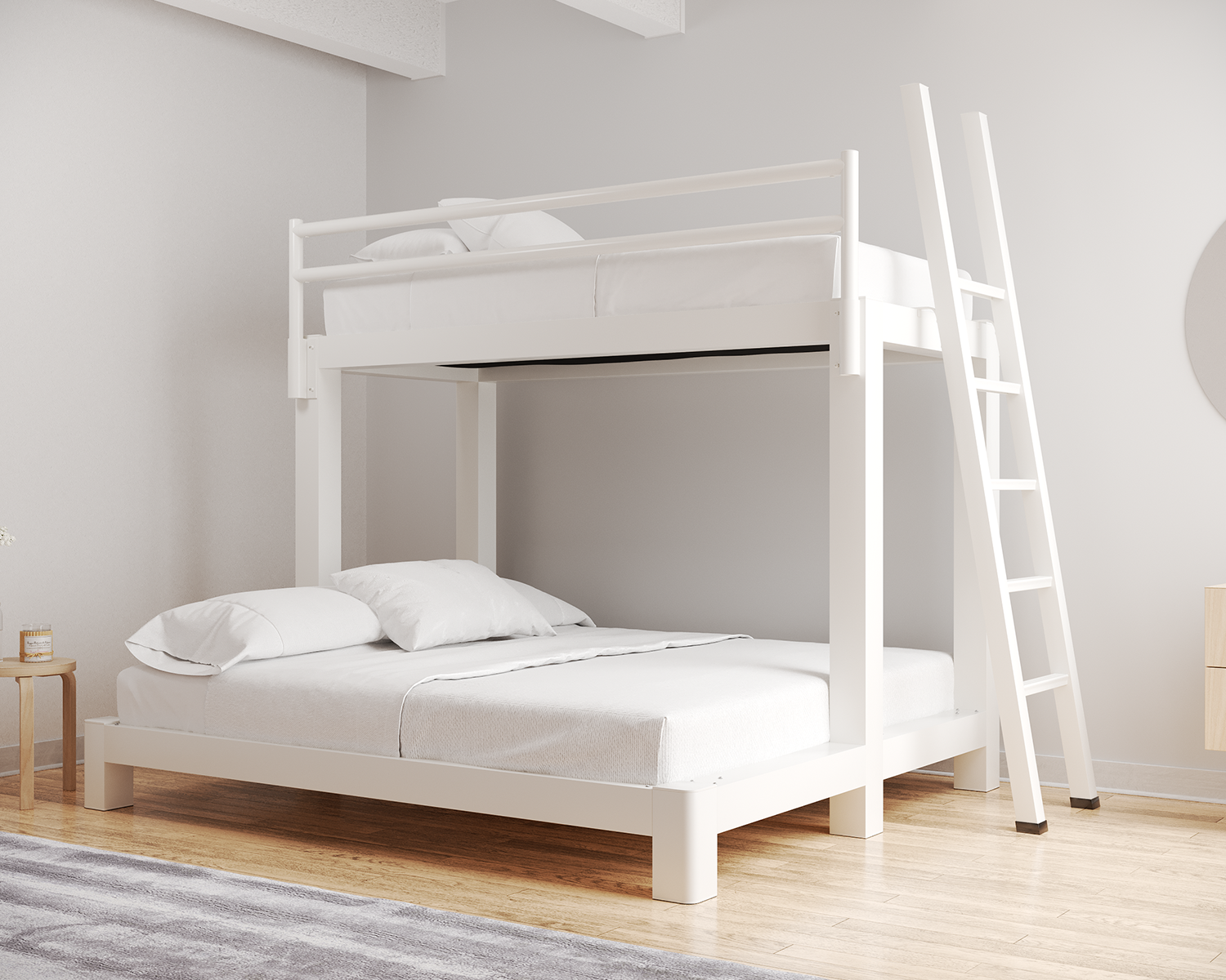 Twin Over King Bunk Bed White Ladder