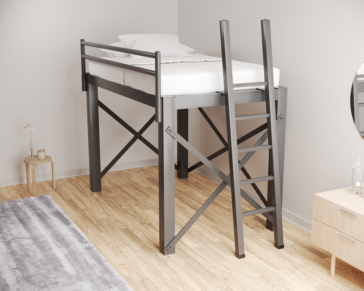 Full Xl Loft Bed Charcoal Ladder