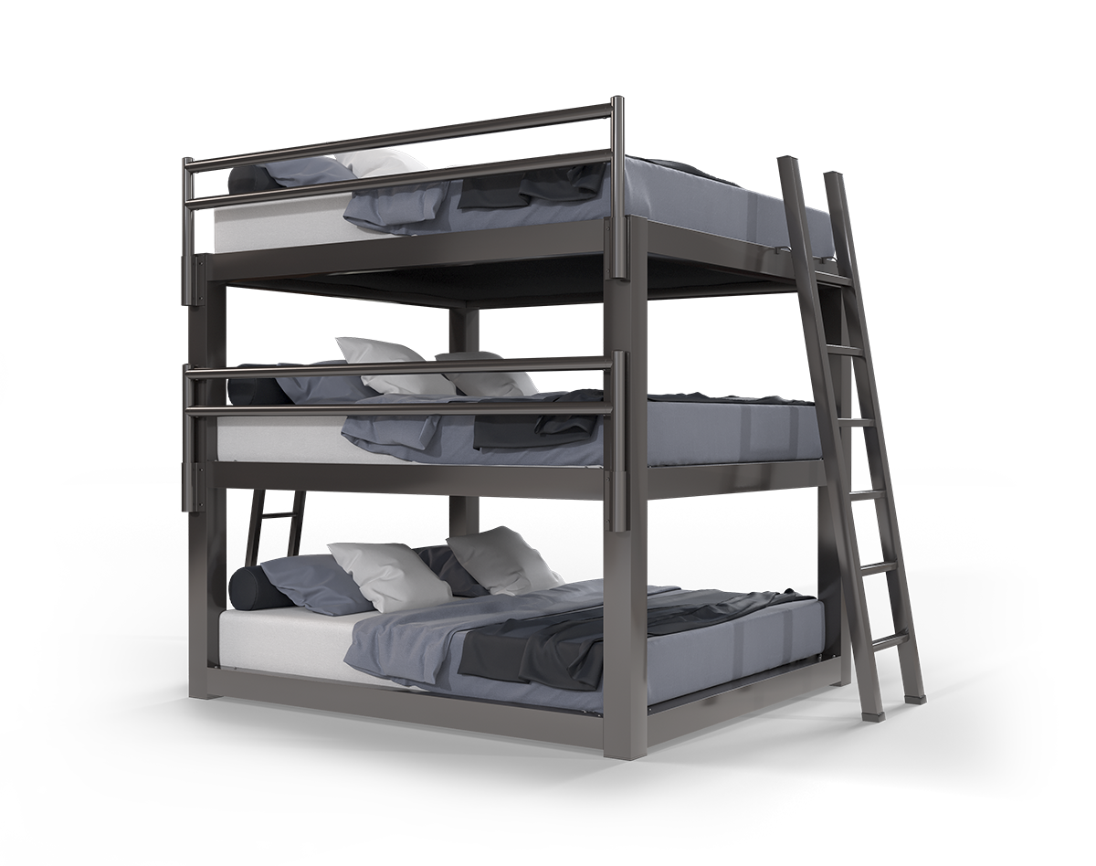A charcoal king size Adult Triple Bunk Bed