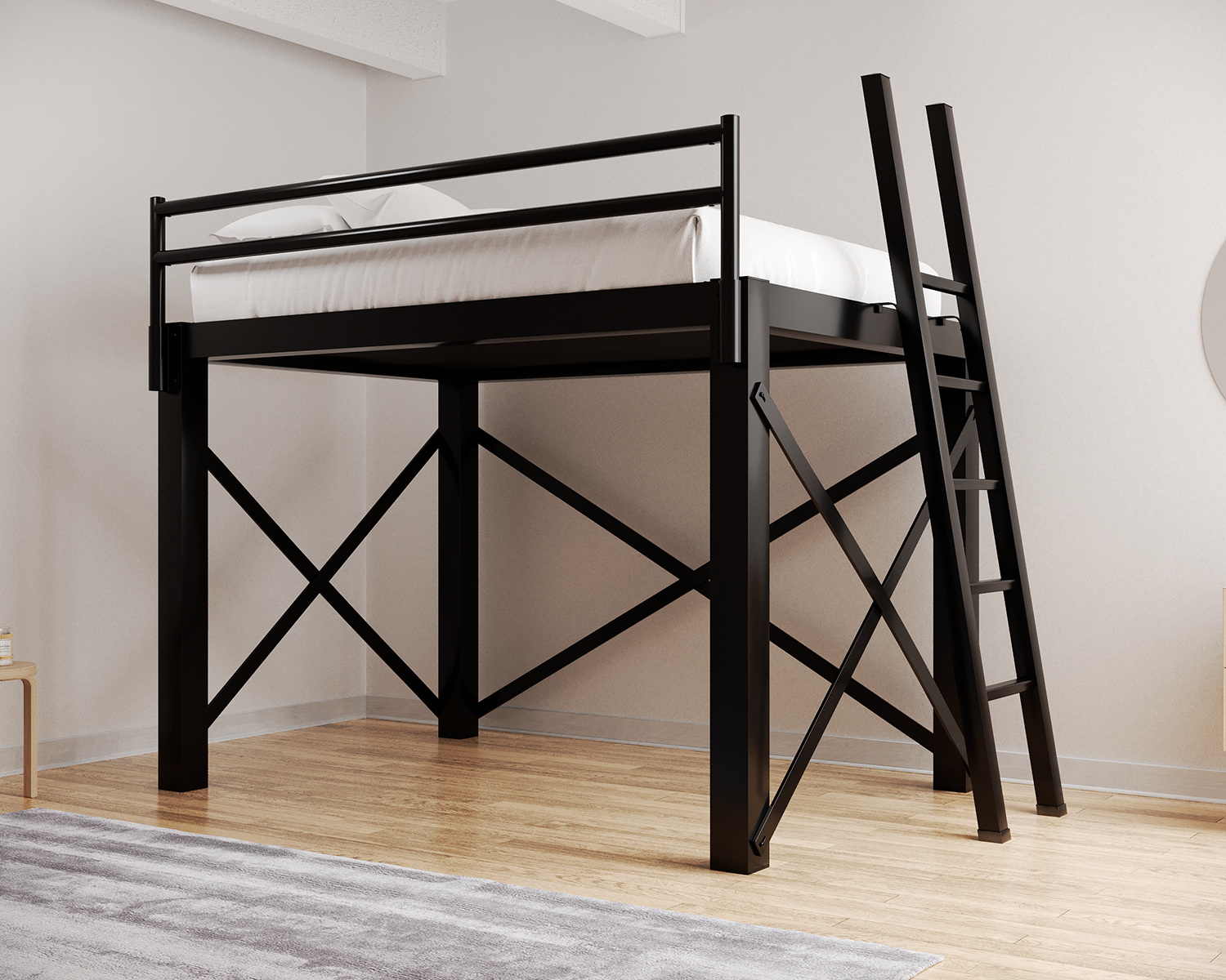 Queen Loft Bed Black Ladder