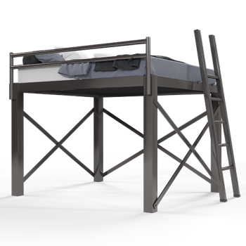 A charcoal King Size Adult Loft Bed on a blank background