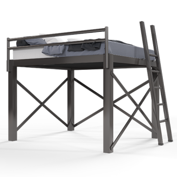 A charcoal King Size Adult Loft Bed on a blank background