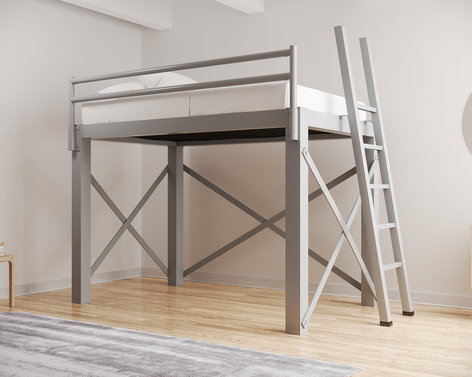 Full Xl Loft Bed Gray Ladder