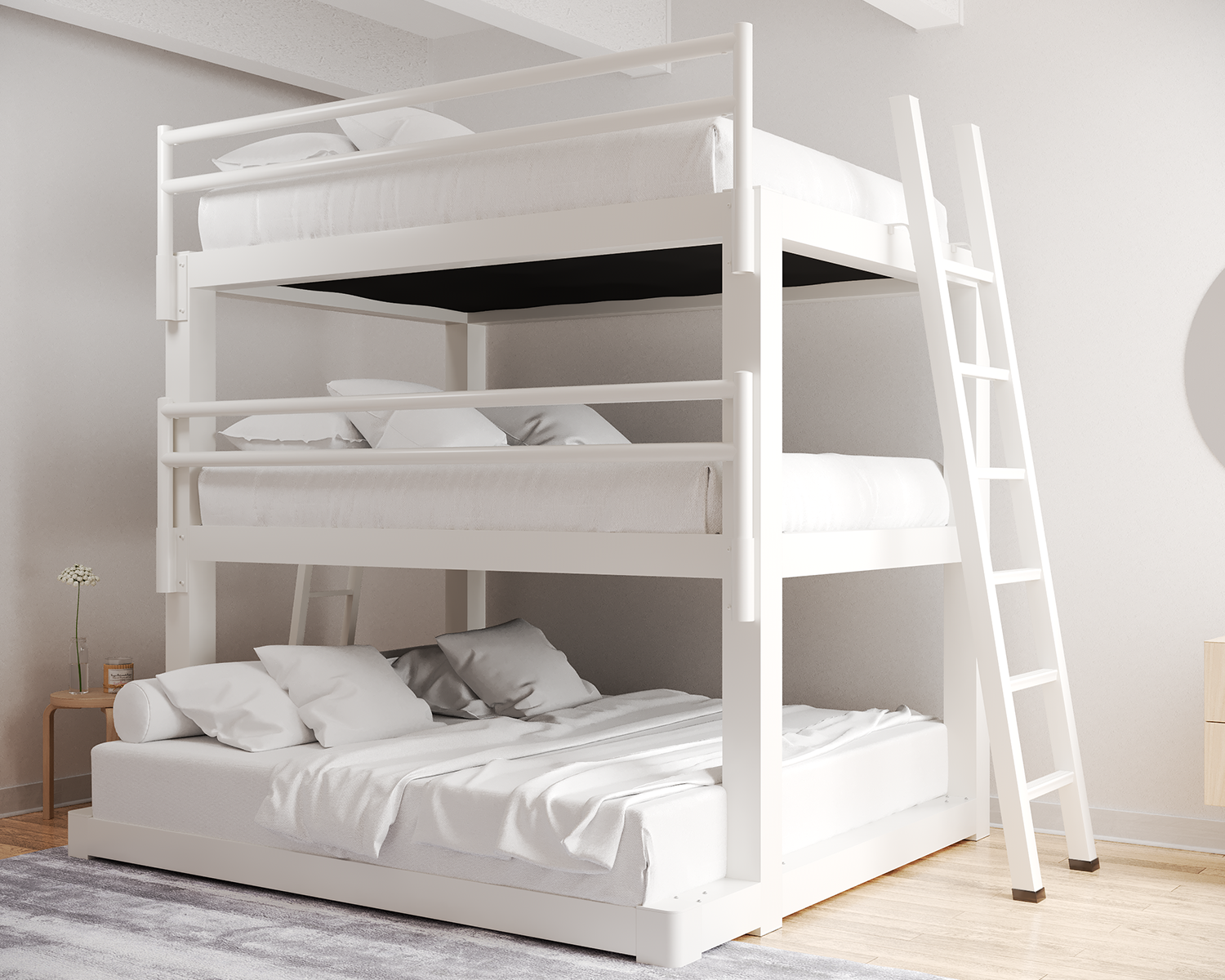 Queen Over King Triple Bunk Bed White