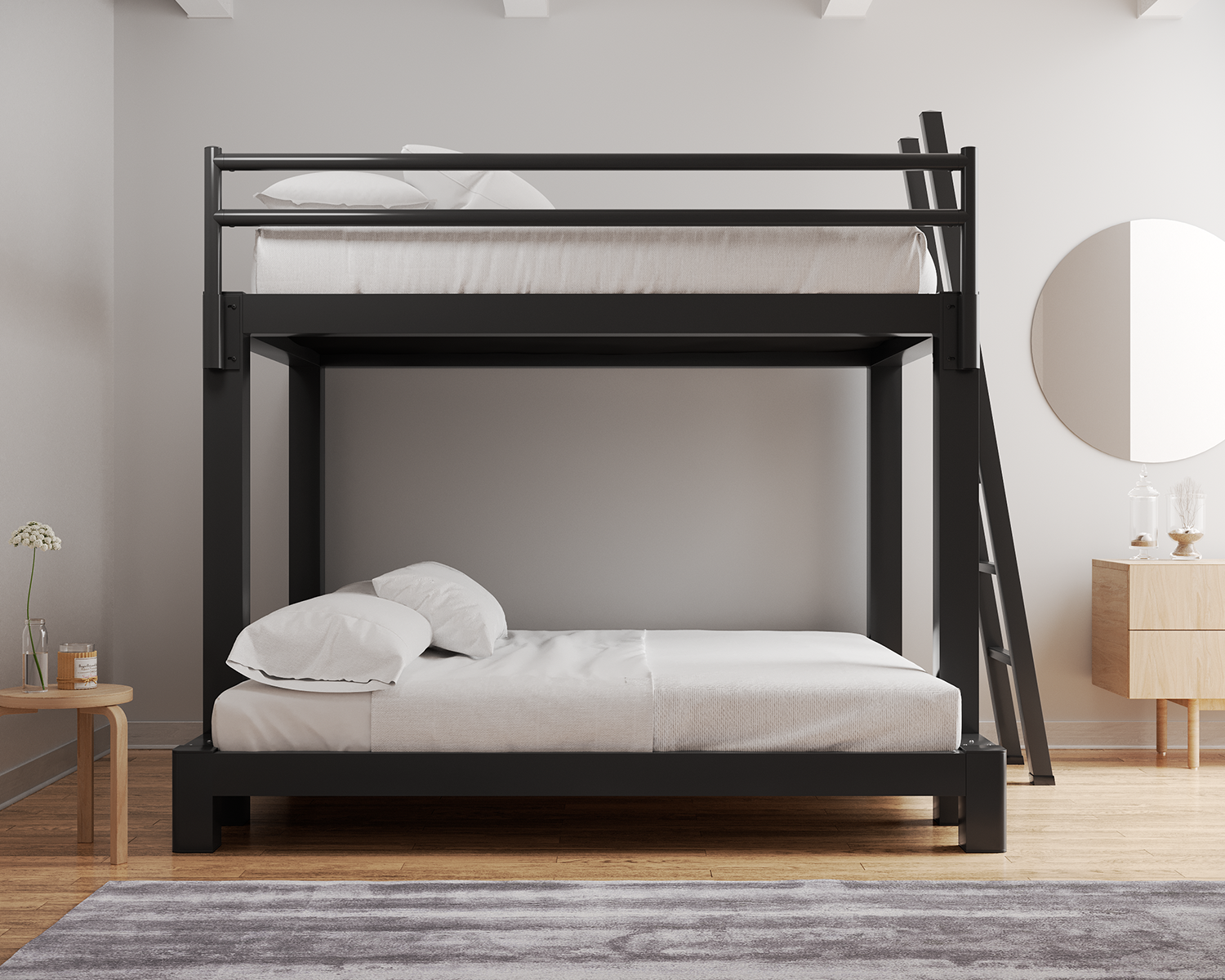 Queen Over King Bunk Bed Charcoal Ladder