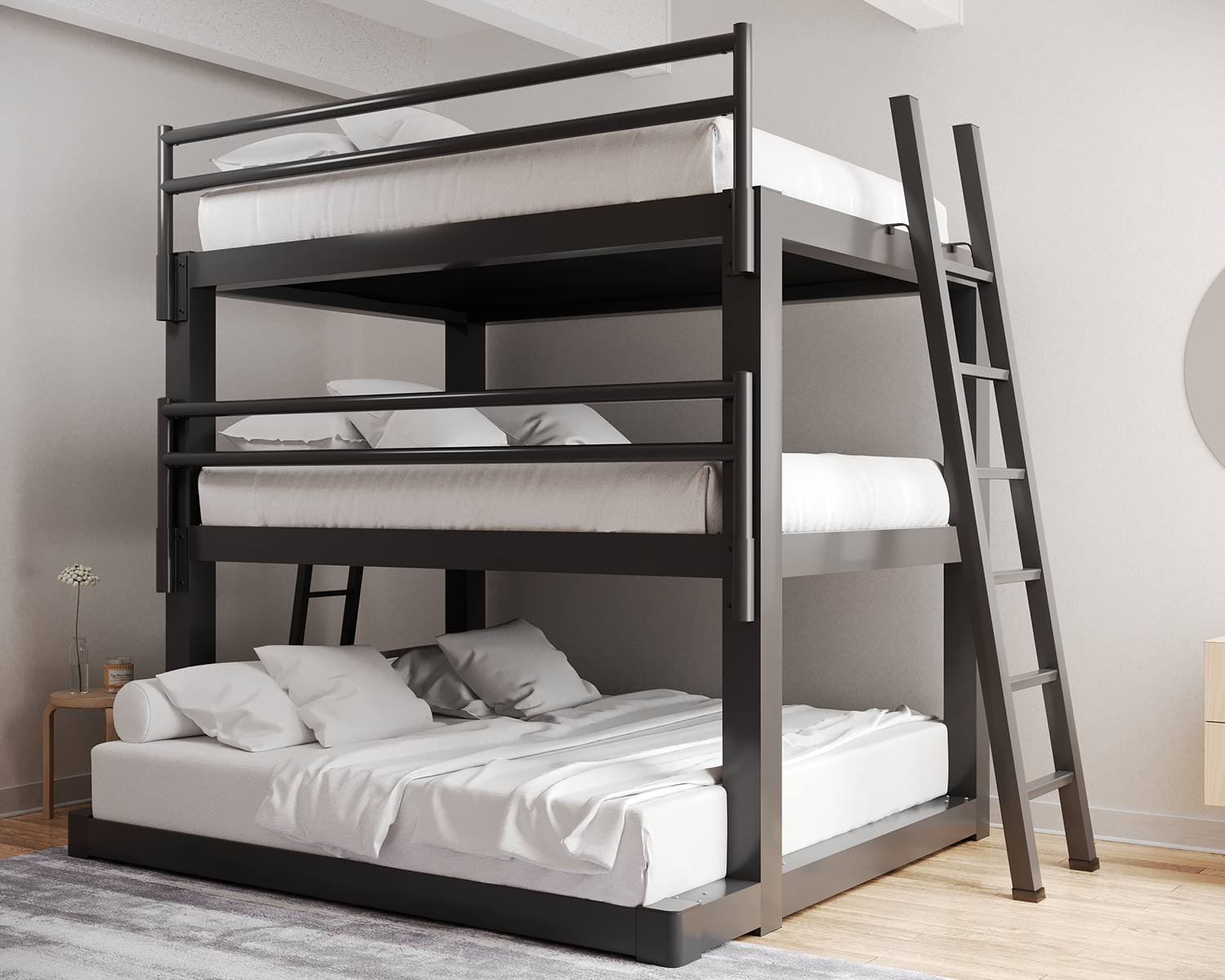 Queen Over King Triple Bunk Bed Charcoal