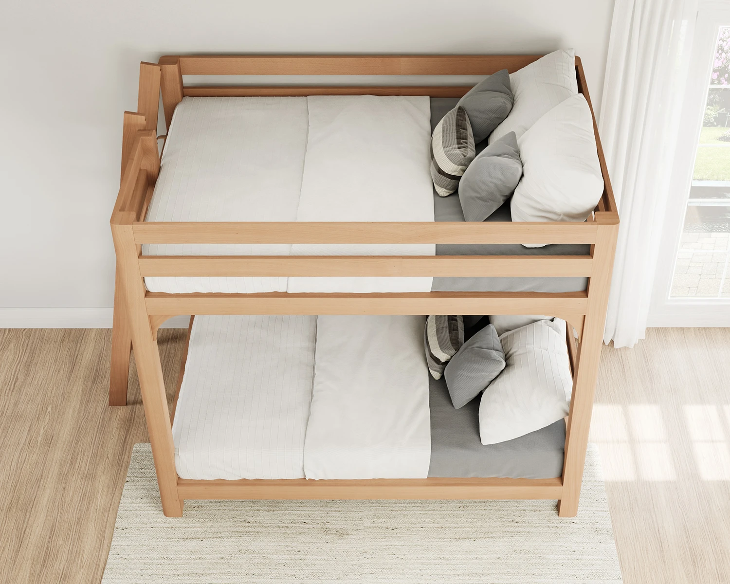 Queen Wood Bunk Bed Natural Ladder