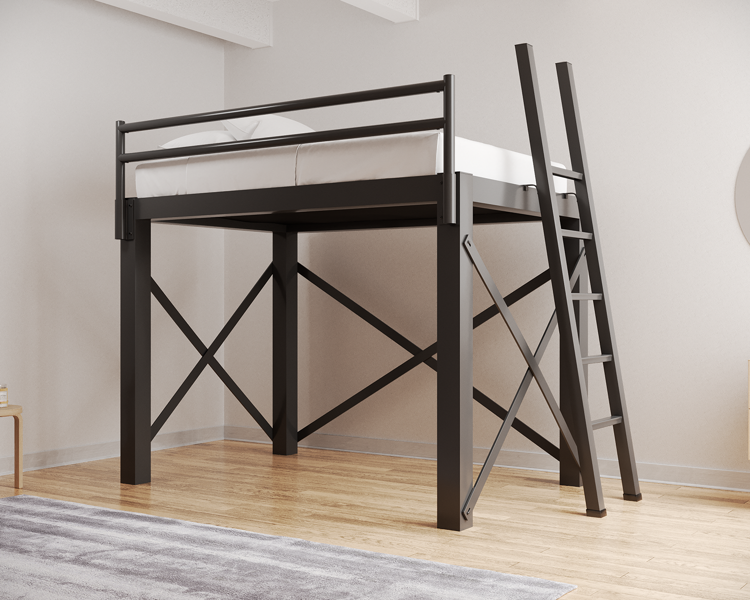 Full Loft Bed Charcoal Ladder