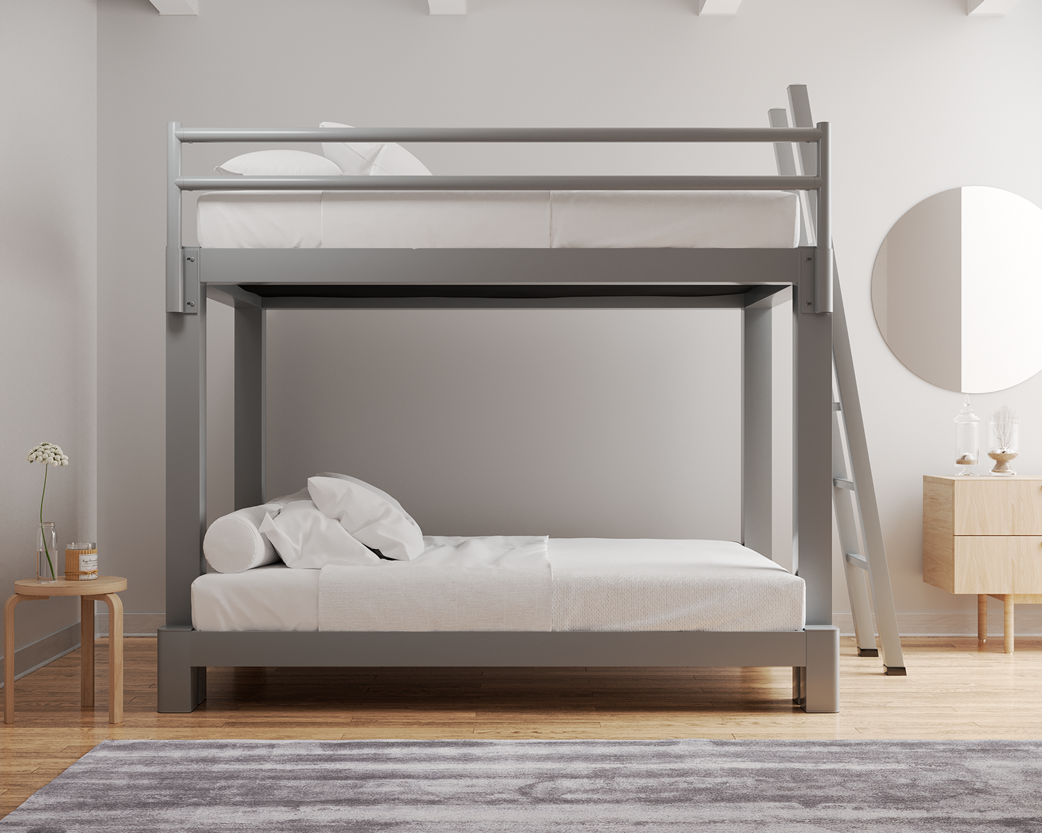 Full Over Queen Bunk Bed Gray Ladder