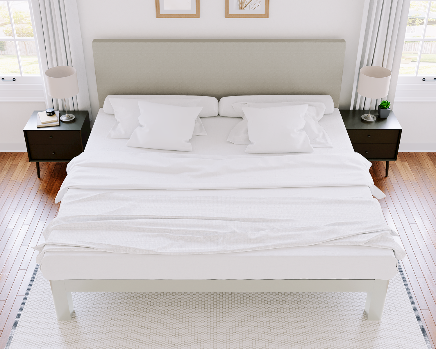 Alberta King Platform Bed White Light Gray