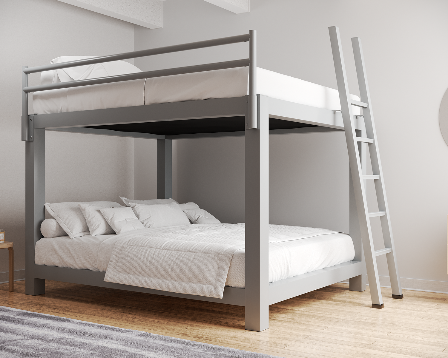 California King Bunk Bed Gray Ladder