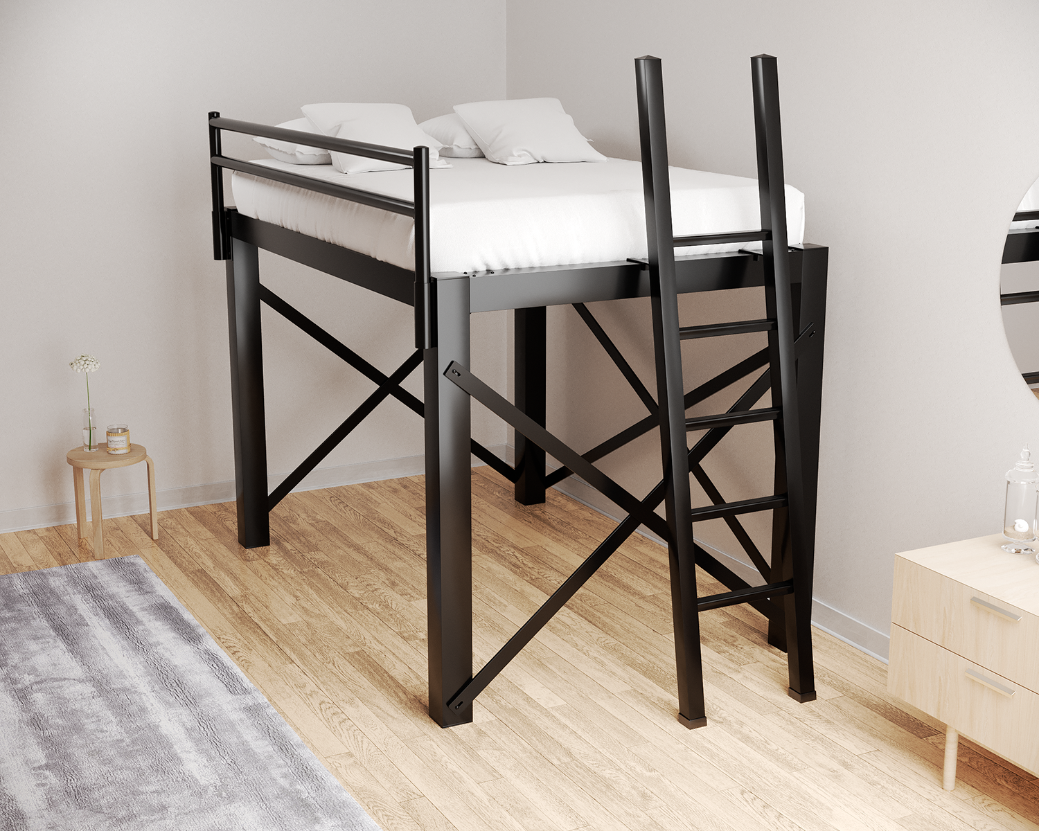 Queen Loft Bed Black Ladder