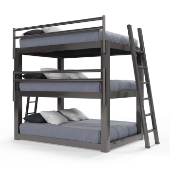 A charcoal queen size adult Triple Bunk Bed