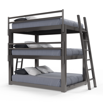 A charcoal queen size adult Triple Bunk Bed