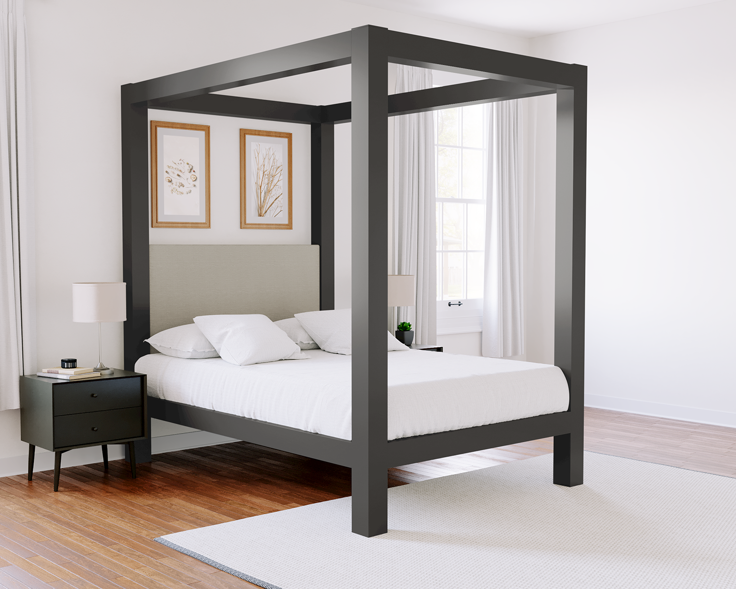 Queen Canopy Bed Charcoal Light Gray