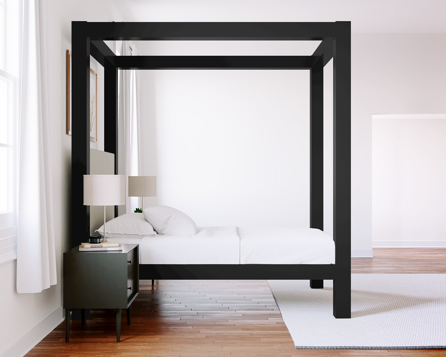 Full Canopy Bed Black Light Gray