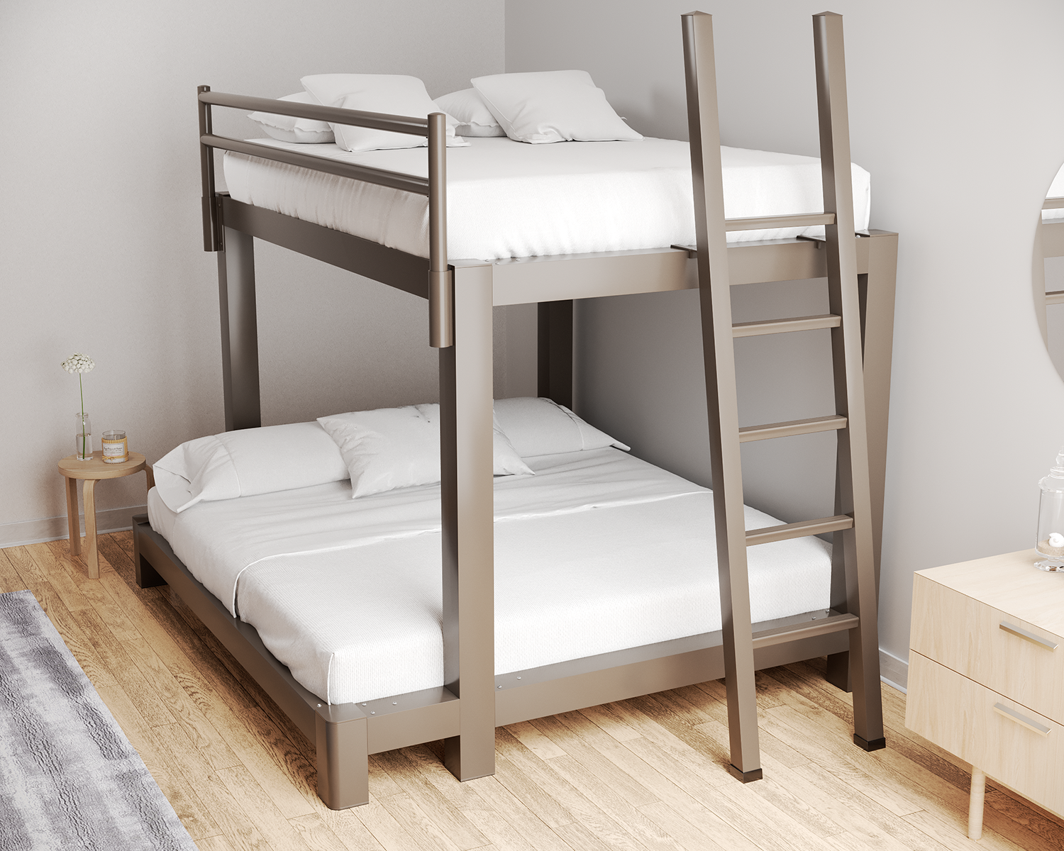 Queen Over King Bunk Bed Bronze Ladder