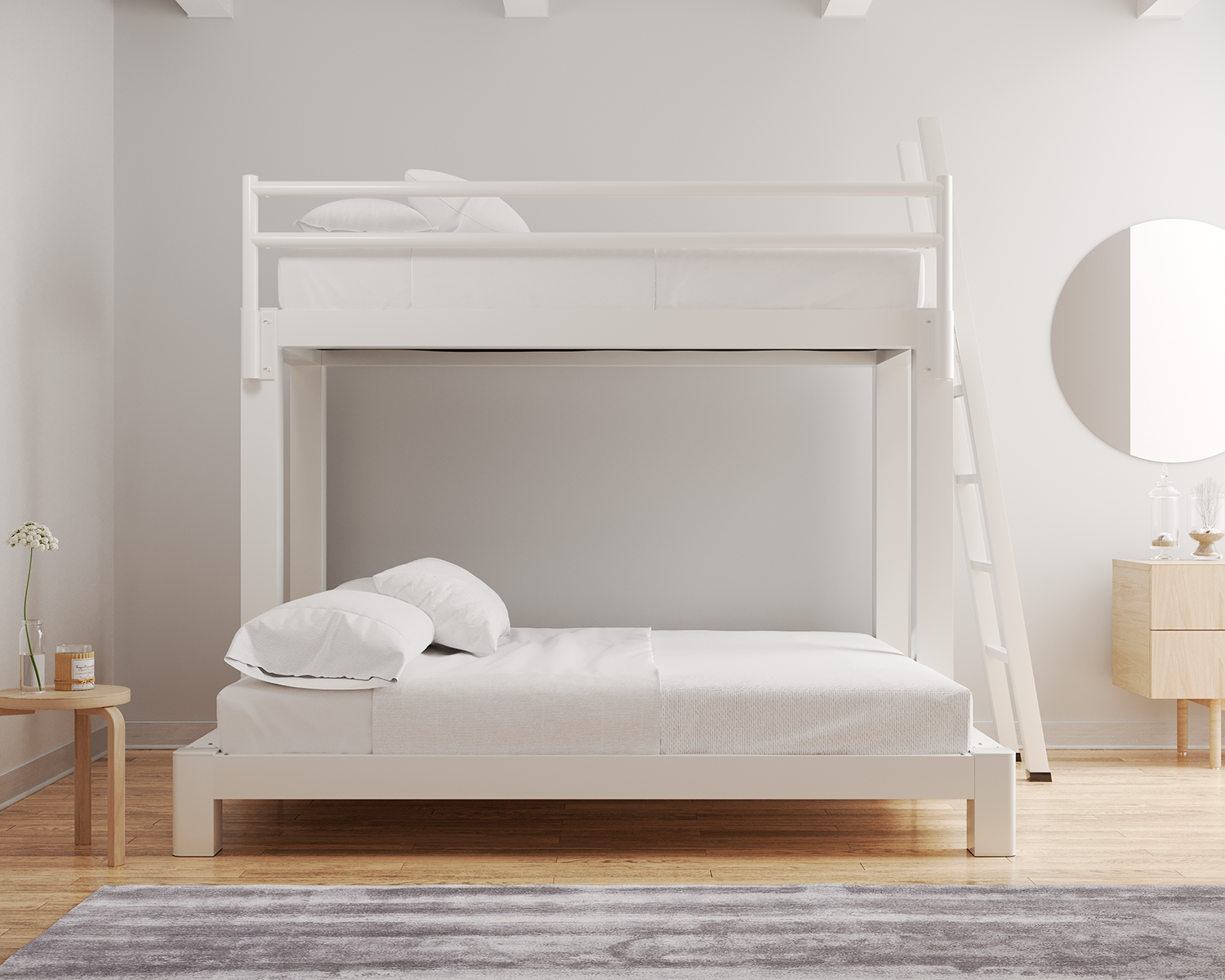 Twin Over King Bunk Bed White Ladder