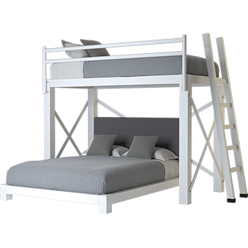 A white Twin XL Over Queen L-Shaped Bunk Bed fro adults