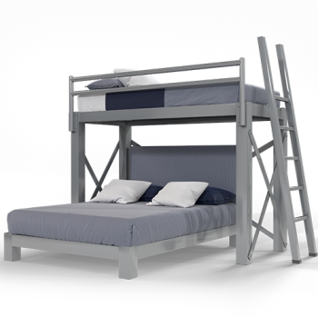 A light gray Twin XL Over Queen L-Shaped Bunk Bed for adults