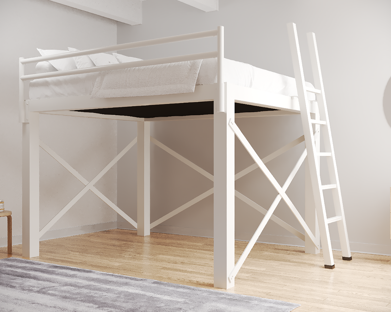 California King Loft Bed White Ladder