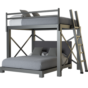 A charcoal Queen Over Queen L-Shaped Bunk Bed for adults