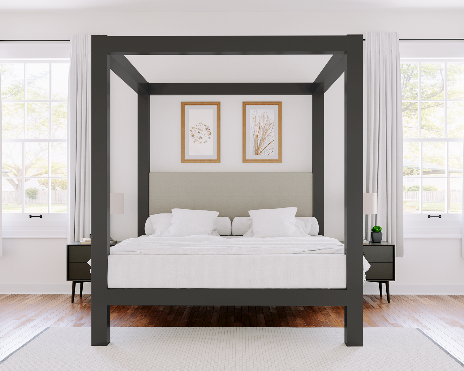 King Canopy Bed Charcoal Light Gray