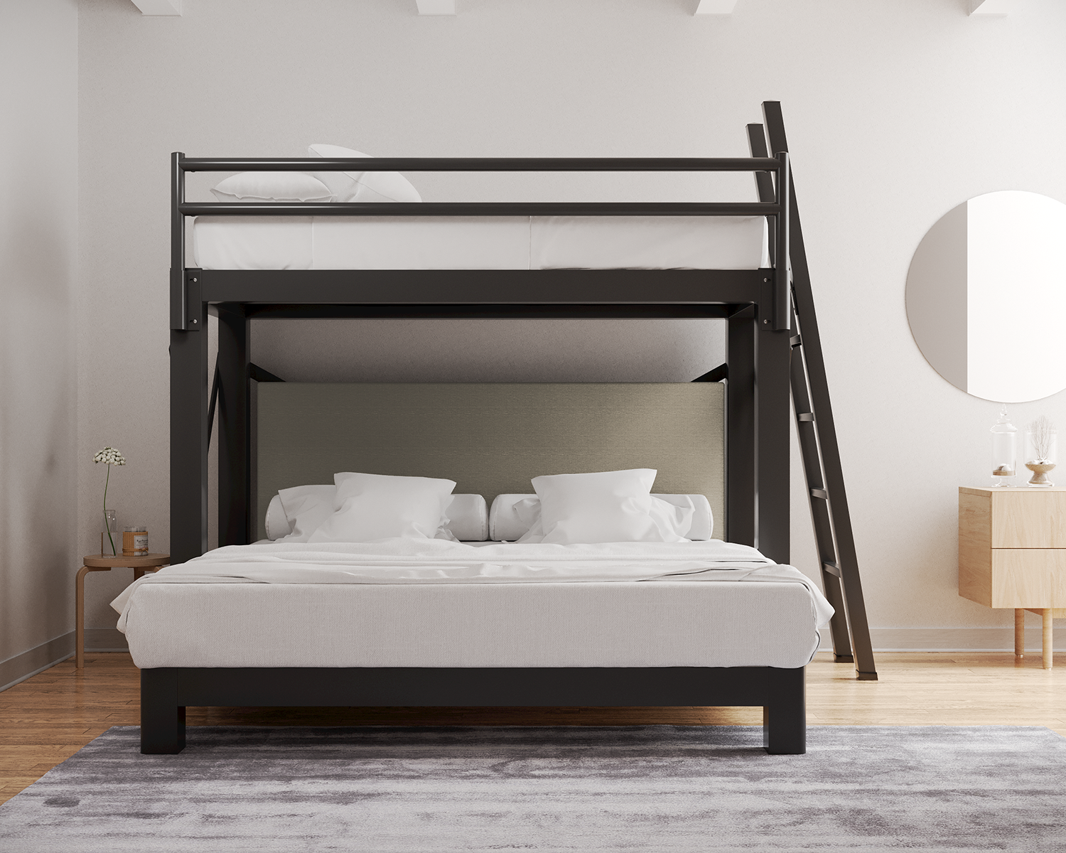 Twin Over King L Shaped Bunk Bed Charcoal Ladder Light Gray