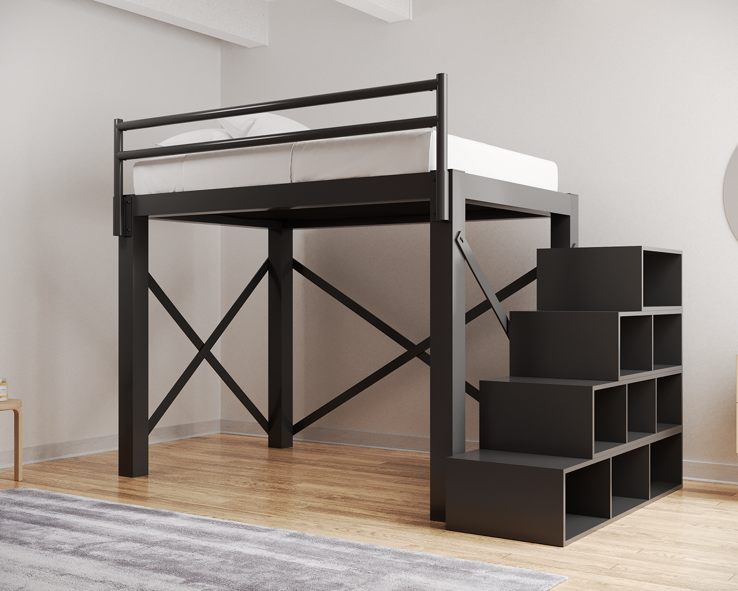 Full Loft Bed Charcoal Staircase