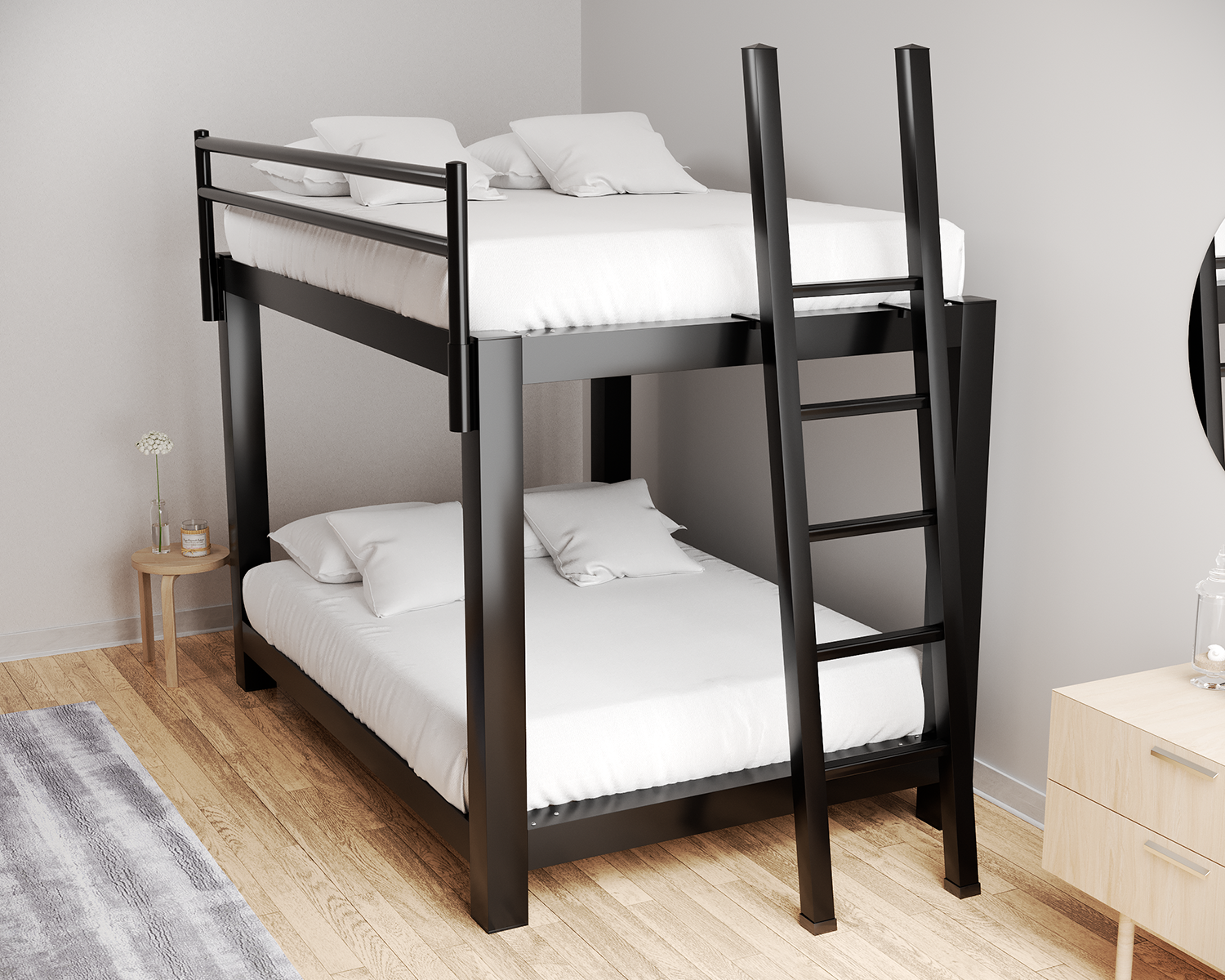 Queen Bunk Bed Black Ladder