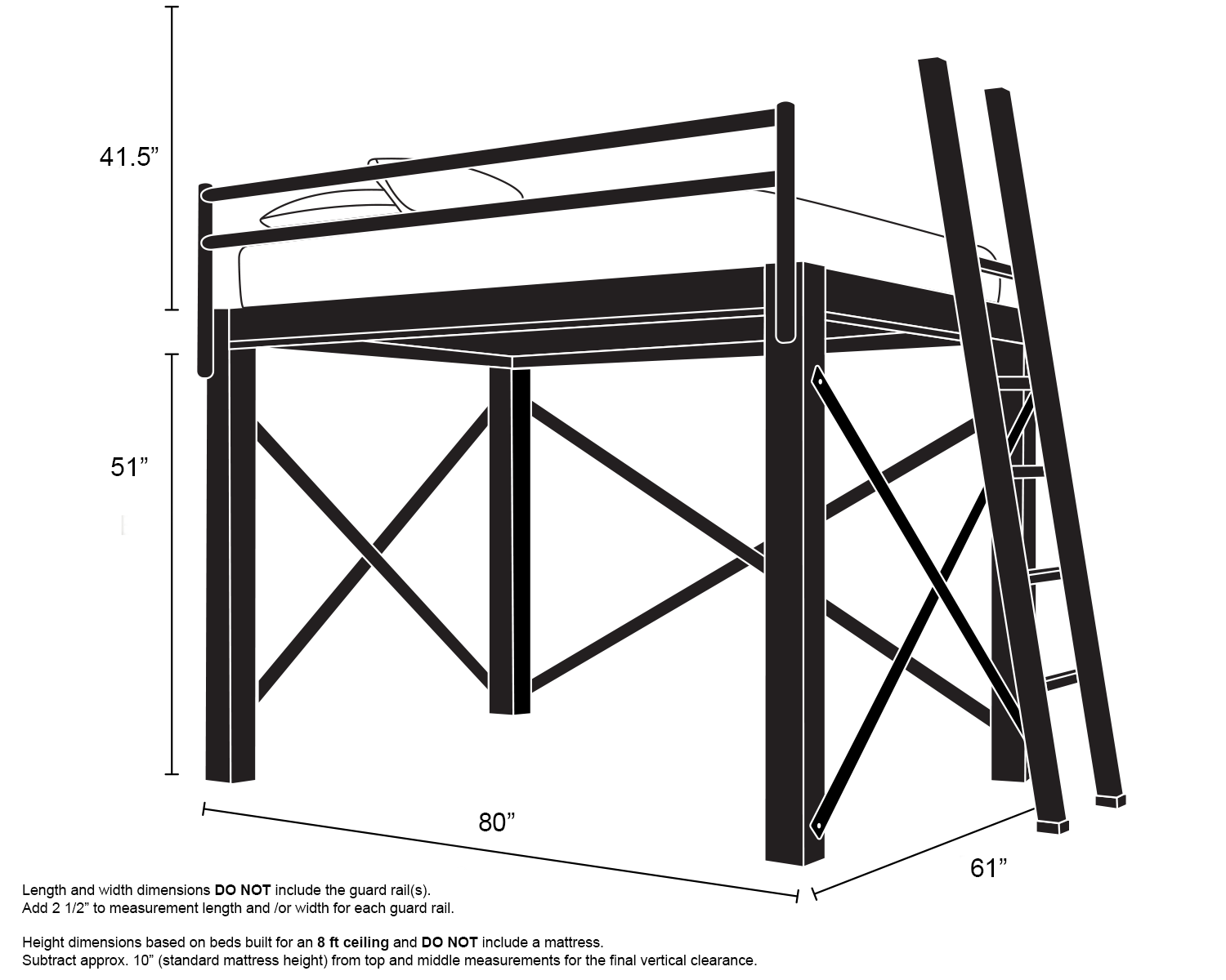 Queen Loft Bed Charcoal Ladder