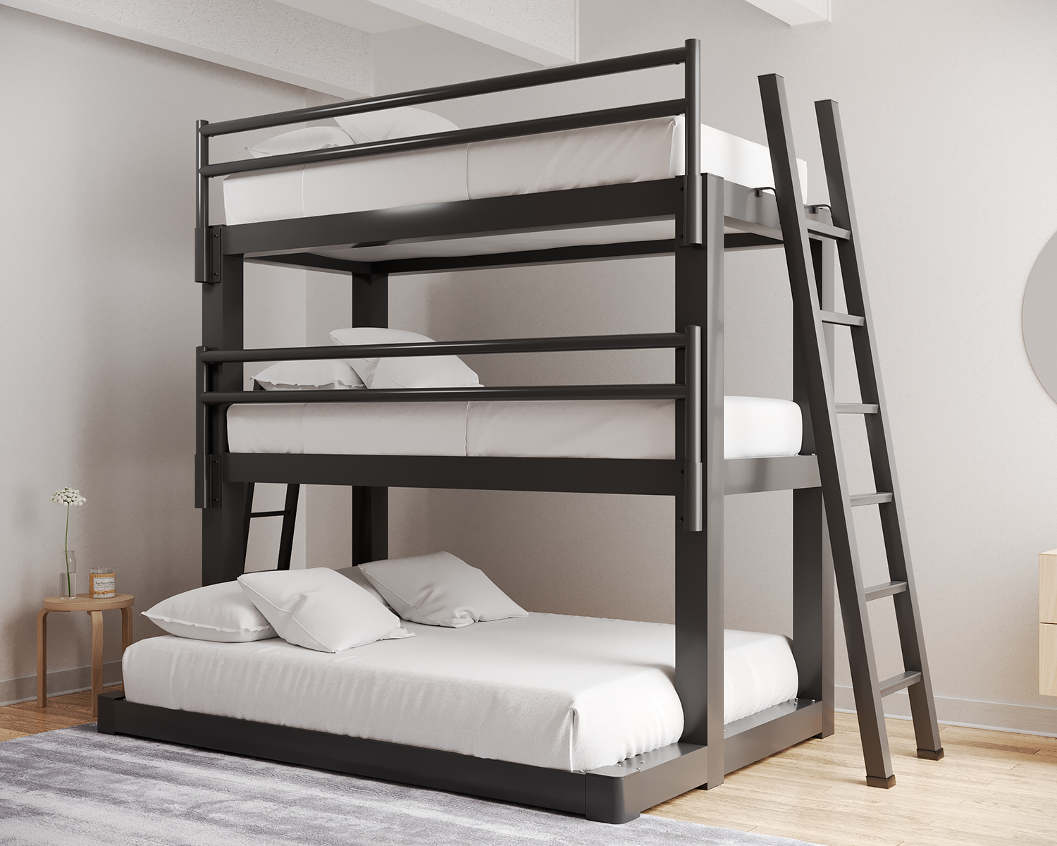 Twin Over Queen Triple Bunk Bed Charcoal