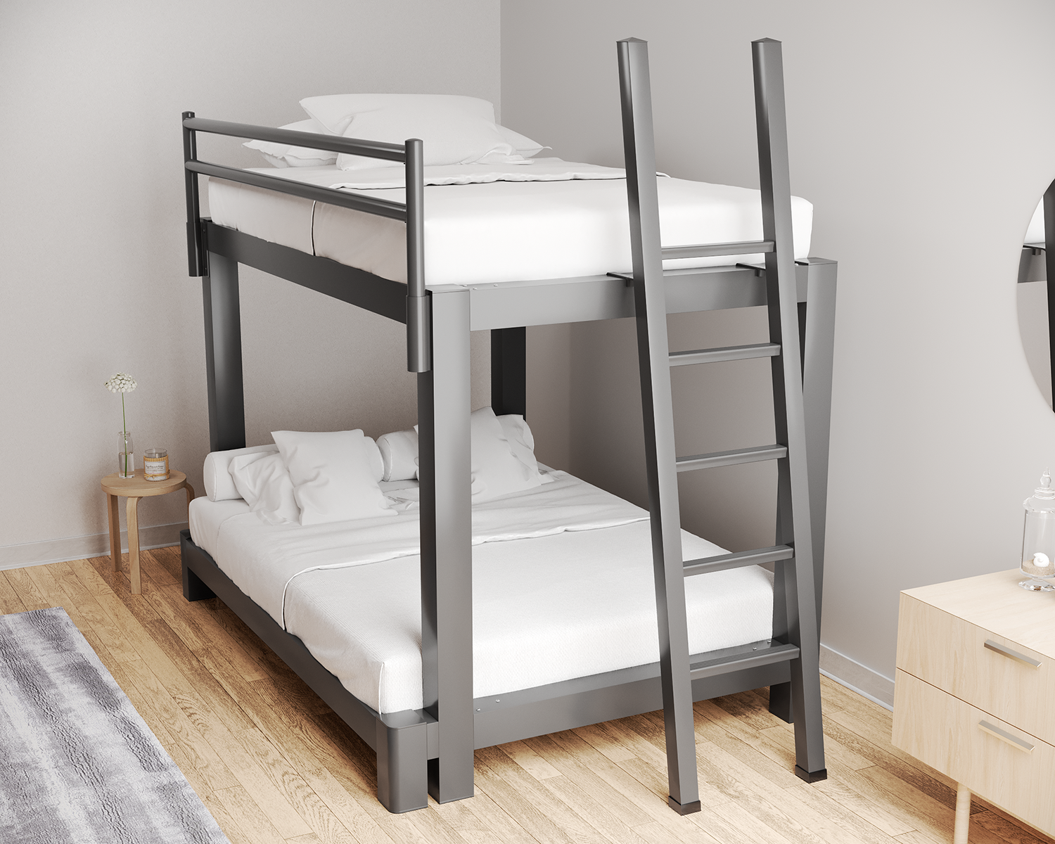 Full Over Queen Bunk Bed Charcoal Ladder