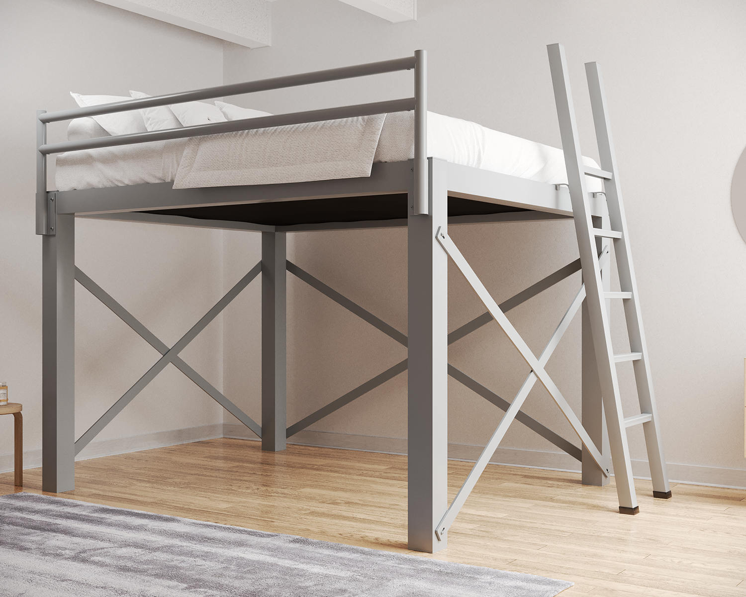 California King Loft Bed Gray Ladder