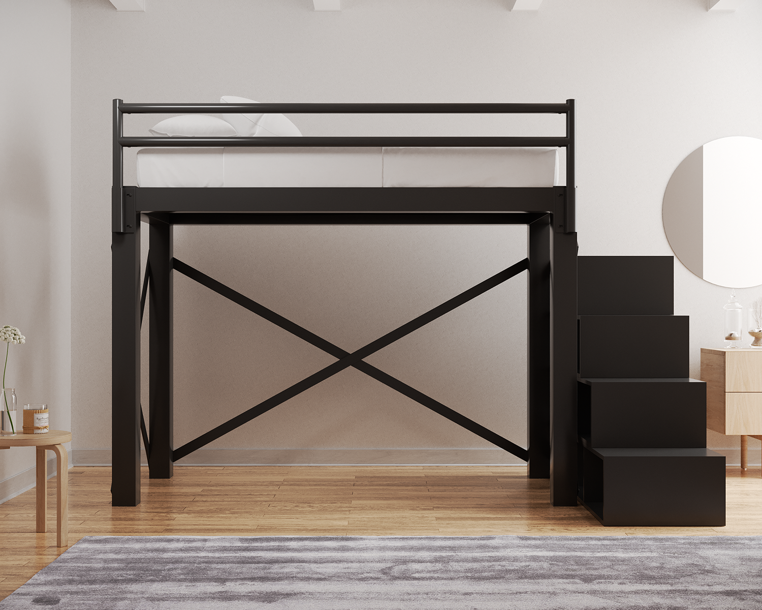 Twin Xl Loft Bed Charcoal Staircase