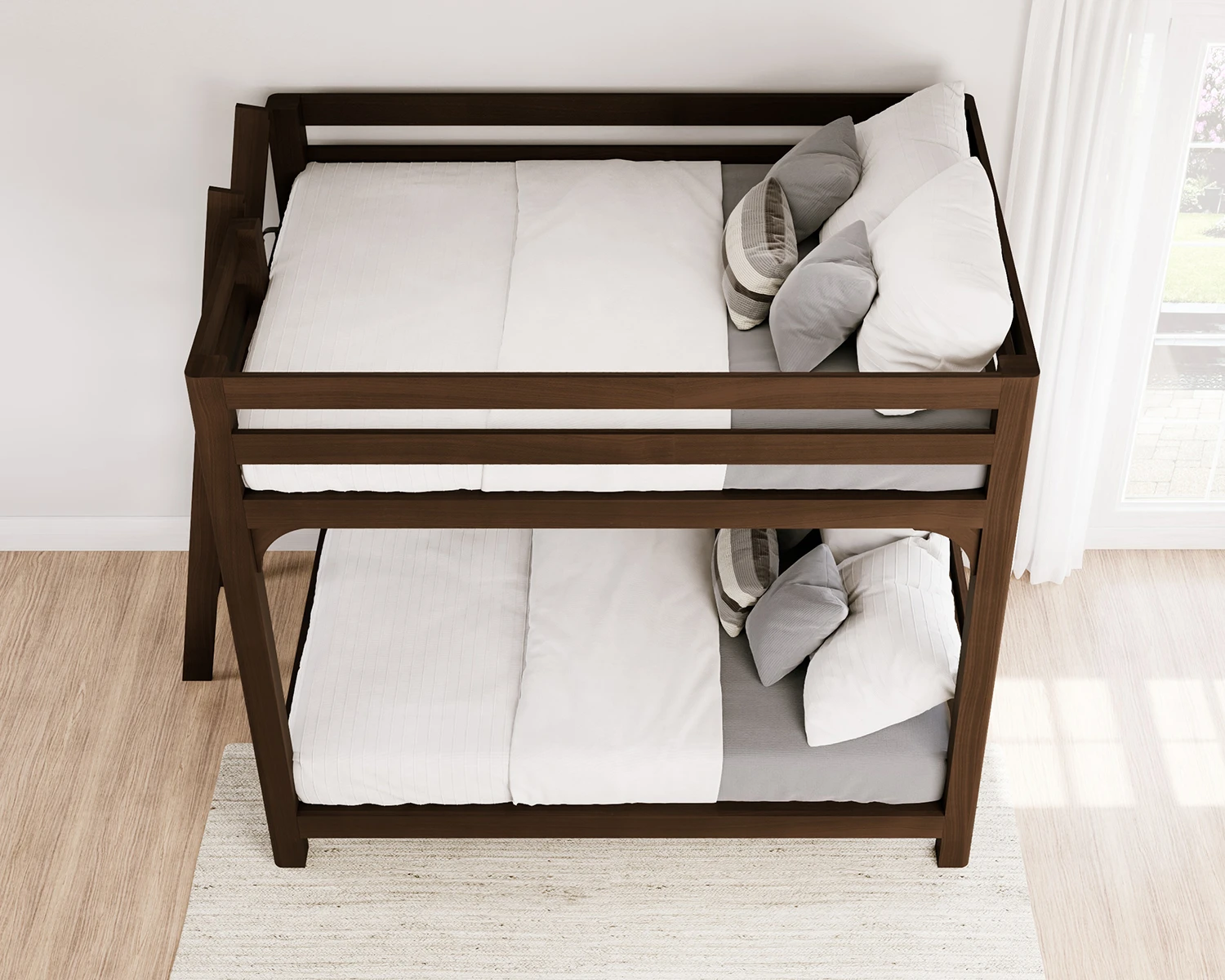 Queen Wood Bunk Bed Espresso Ladder