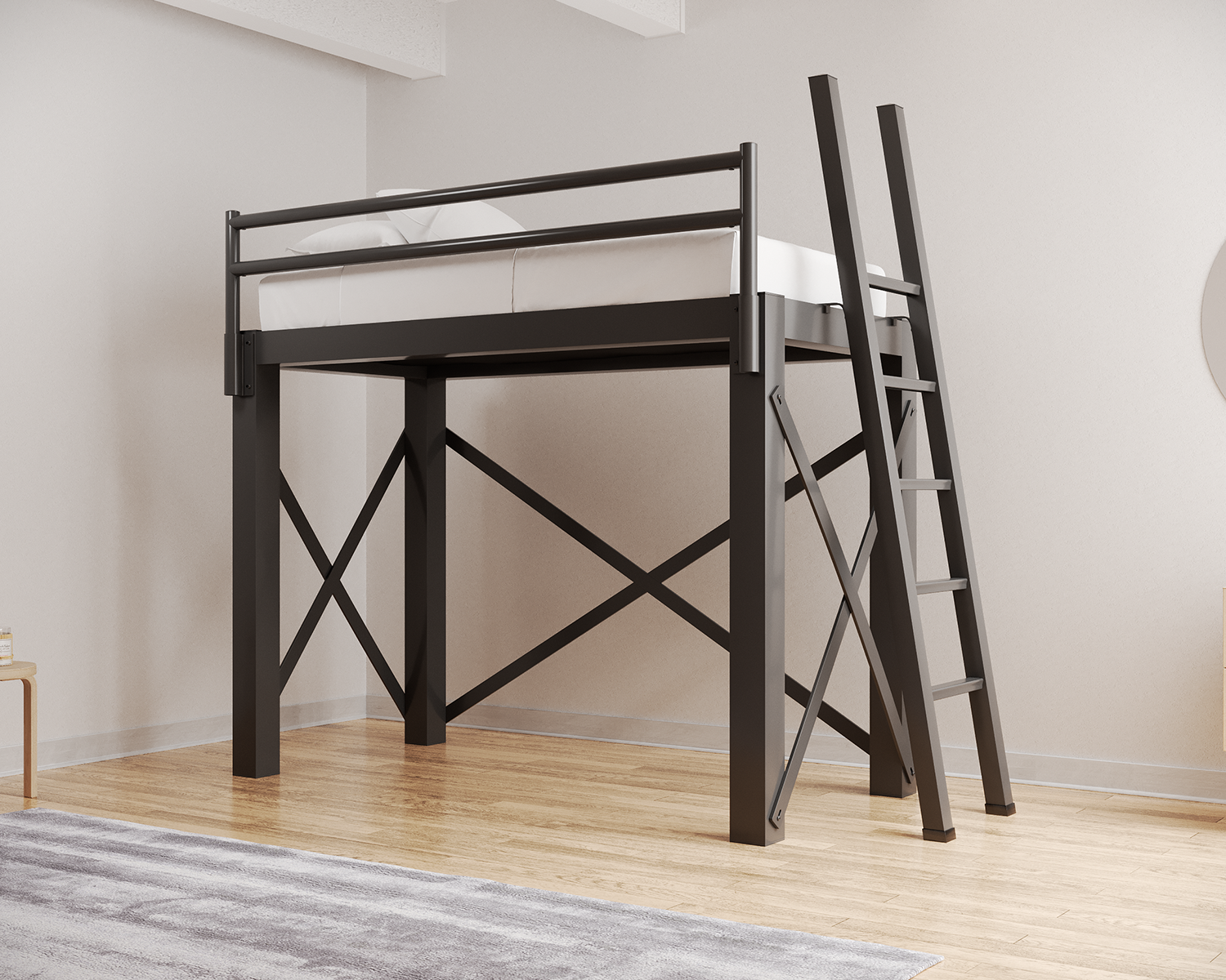 Twin Loft Bed Charcoal Ladder