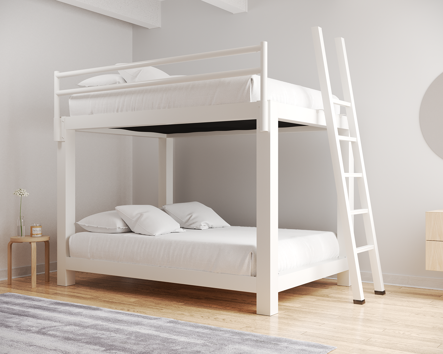 Queen Bunk Bed White Ladder