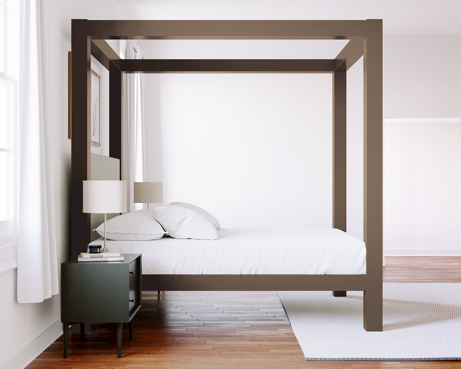 Queen Canopy Bed Bronze Light Gray